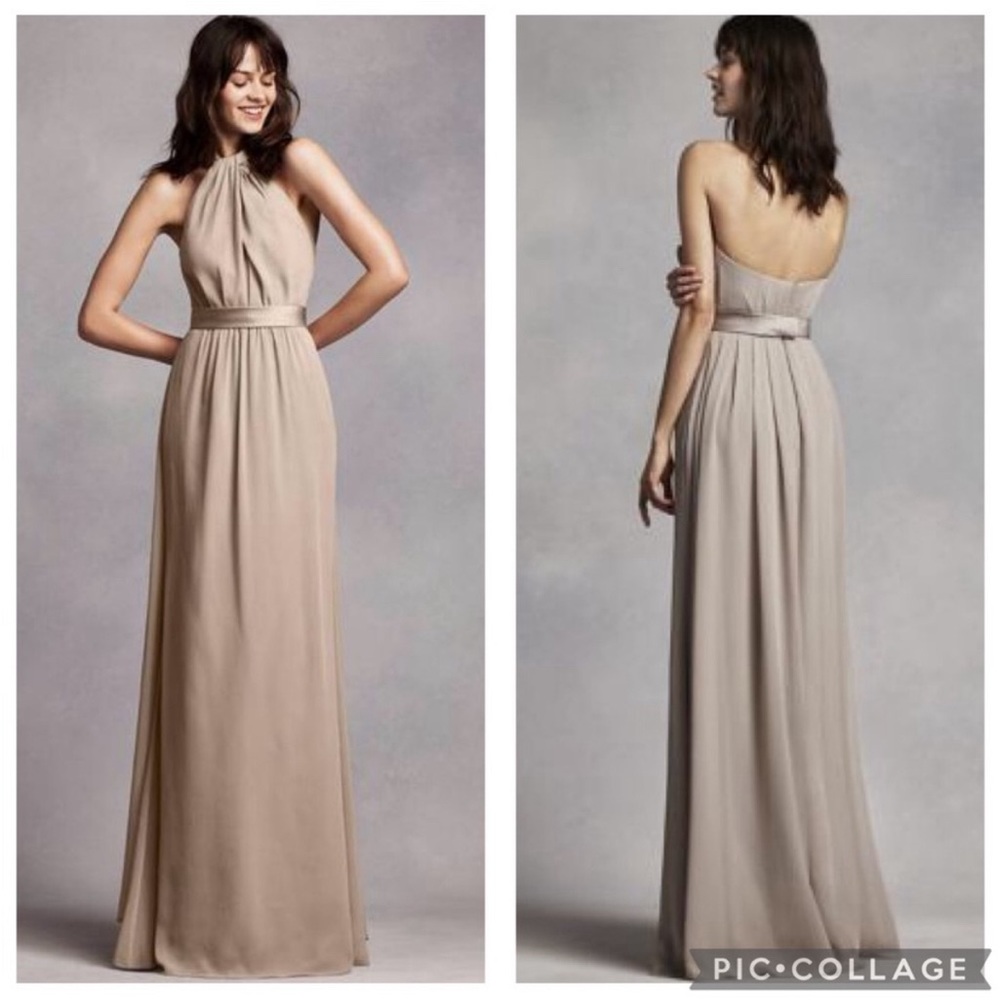 White by Vera Wang long high neck halter bridesmaid gown